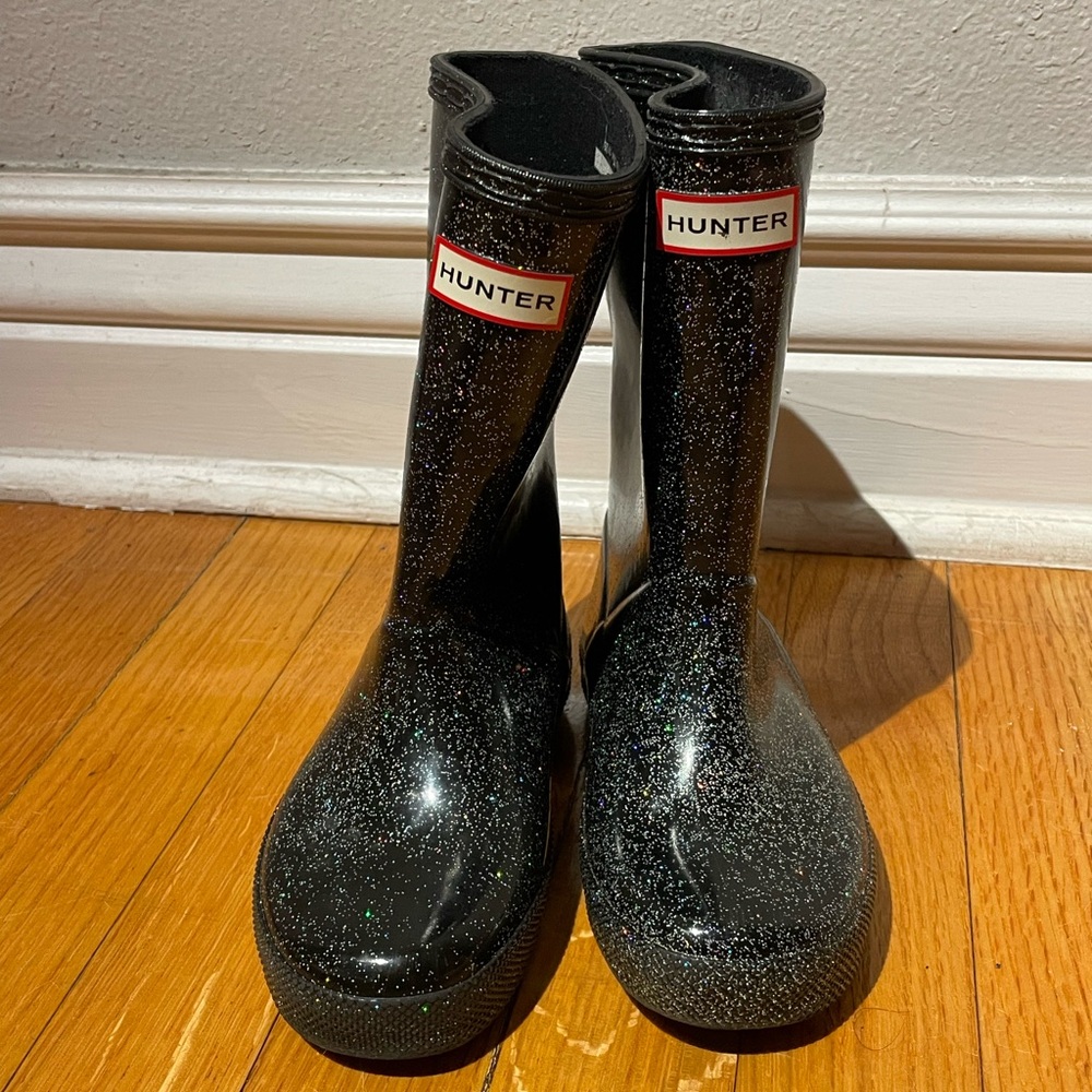 Hunter Boots - black with rainbow glitter US 11